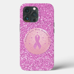 Funda Para iPhone 13 Pro Purpurina de Cinta Rosa para el Cáncer de Mama