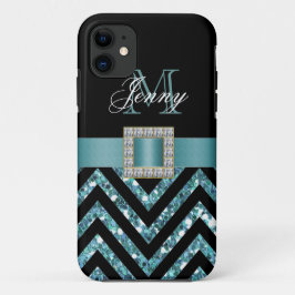 FUNDA PARA iPhone 11 PURPURINA DE CINTURÓN NEGRO TURQUESA