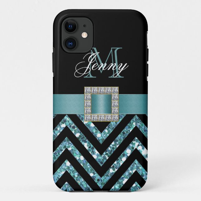FUNDA DE Case-Mate PARA iPhone PURPURINA DE CINTURÓN NEGRO TURQUESA (Reverso)