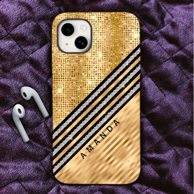 Funda De Case-Mate Para iPhone Purpurina de cristal y oro elegante personalizado (Subido por el creador)