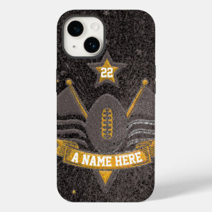Funda Para iPhone 14 De Case-Mate Purpurina de deportes de equipo de fútbol negro y 