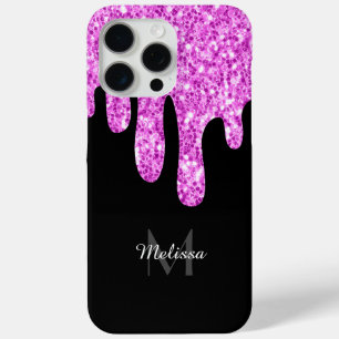 Funda Para iPhone 15 Pro Max Purpurina de espárragos de goteo Monograma negro r