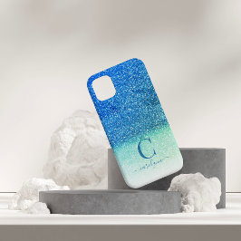 Funda Para iPhone 13 Mini Purpurina de espuma de ormbre azul Verde azulado A