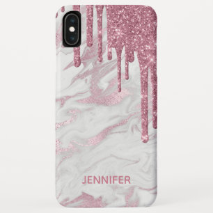 XS Max Purpurina de Faux Rosado perfora Funda para iPhone