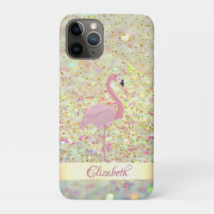 Funda Para iPhone 11 Pro Purpurina de Flamingo Rosa Bokeh Confetti