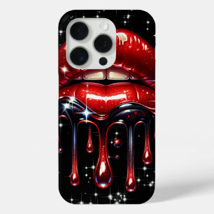 Funda Para iPhone 15 Pro Purpurina de goteo de labios rojos Glam Sparkle