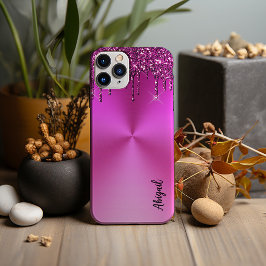 Funda Para iPhone 13 Pro Max Purpurina de goteo metálico de Fuchsia