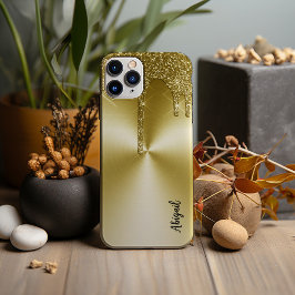 Funda Para iPhone 13 Pro Max Purpurina de goteo metálico de oro con estilo