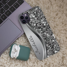 Funda Para iPhone 15 Purpurina de imitación plateada Glam Bling Metaliz
