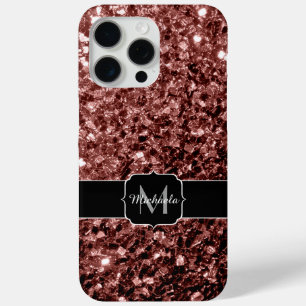 Funda Para iPhone 15 Pro Max Purpurina de imitación rojo marrón brillante Monog