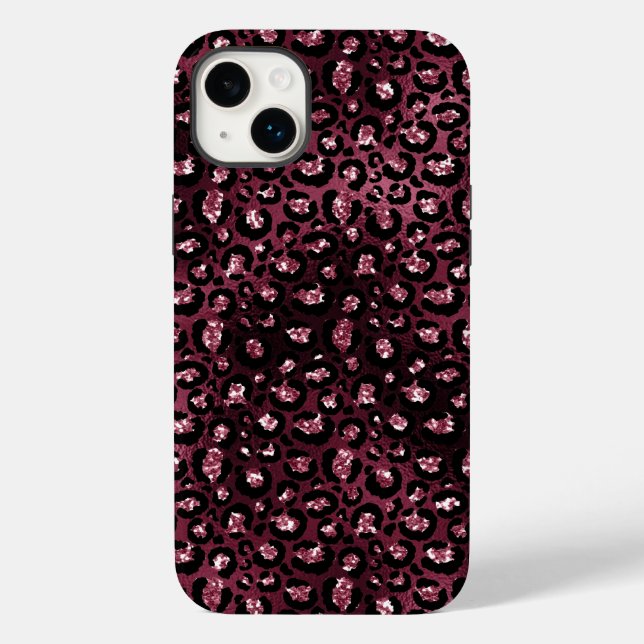 Funda De Case-Mate Para iPhone Purpurina de impresión de leopardo de Borgoña (Reverso )