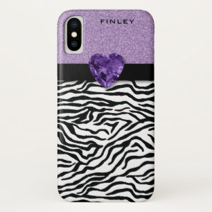Funda Para iPhone X Purpurina de lujo de la lavanda, raya de la cebra