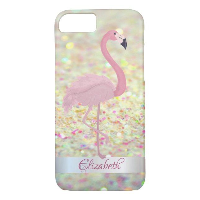 Funda De Case-Mate Para iPhone Purpurina de moda Bokeh Flamingo rosa- Personaliza (Reverso)