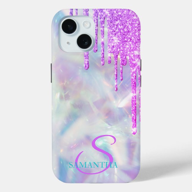 Funda De Case-Mate Para iPhone Purpurina de moda Drips Ombre Guay Holographic (Reverso )