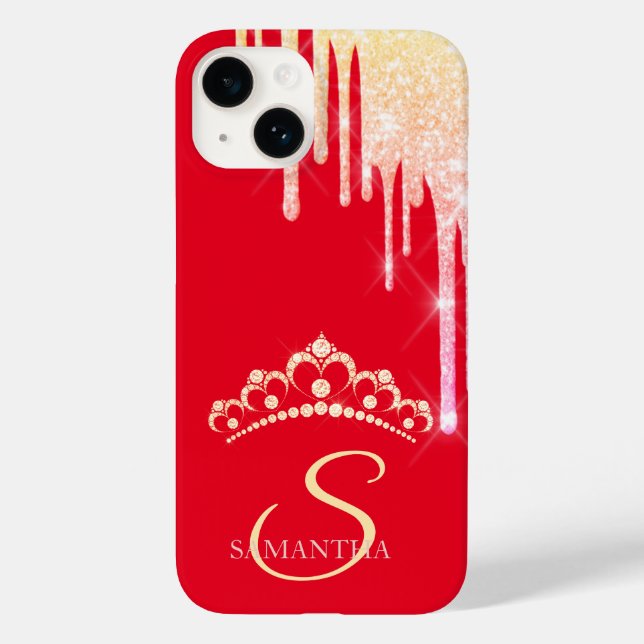 Funda De Case-Mate Para iPhone Purpurina de moda gotea diamantes Tiara Red (Reverso )