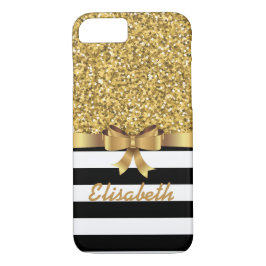 Funda Para iPhone 8/7 Purpurina de oro Banda blanca NEGRA GOLD BOW MONOG
