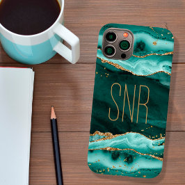 Funda Para iPhone 14 De Case-Mate Purpurina de oro de Geode Agate Turquoise Monogram