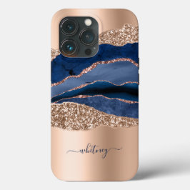 Funda Para iPhone 13 Pro Purpurina de oro de Marble Blue Geode