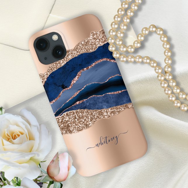 Funda De Case-Mate Para iPhone Purpurina de oro de Marble Blue Geode (Subido por el creador)