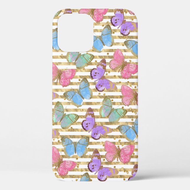 Funda De Case-Mate Para iPhone Purpurina de oro de mariposas acuáticas (Reverso )