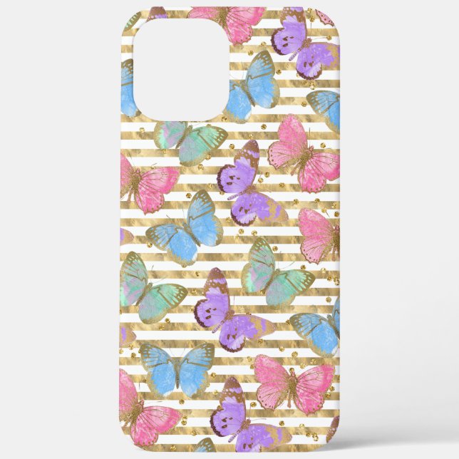 Funda De Case-Mate Para iPhone Purpurina de oro de mariposas acuáticas (Reverso )