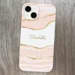 Funda Para iPhone 14 De Case-Mate Purpurina de oro de Rubor Pink Marble Agate Person<br><div class="desc">La acuarela rosa Rubor combina el diseño de mármol con detalles falsos de purpurina dorado para destacarse entre la multitud. Cambie el nombre a personalizar.</div>