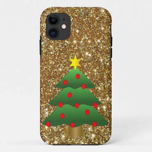 Funda De Case-Mate Para iPhone Purpurina de oro del árbol de Navidad (Reverso)