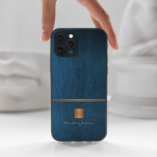 Funda Para iPhone X Purpurina de oro elegante de lujo monogramado azul