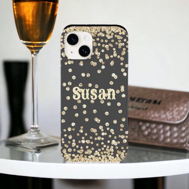 Funda De Case-Mate Para iPhone Purpurina de oro en nombre personal gris (Subido por el creador)
