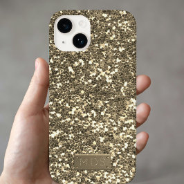 Funda Para iPhone 15 Purpurina de oro falso Bling Sparkle Monograma