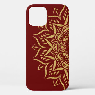 Funda Para iPhone 12 Purpurina de oro mandala corazones y remolinos.