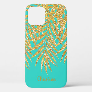 Funda Para iPhone 12 Purpurina de oro Nombre de forro de palma Personal