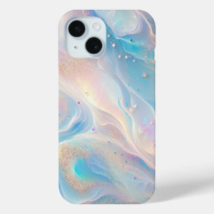 Funda Para iPhone 15 Purpurina de oro opal holográfico azul