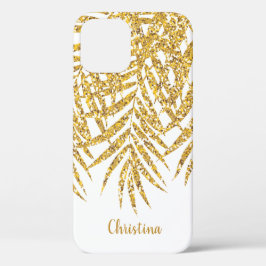 Funda Para iPhone 12 Purpurina de oro Palm Fronds Nombre blanco persona