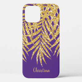 Funda Para iPhone 12 Purpurina de oro Palm Fronds Nombre Purple persona