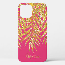 Funda Para iPhone 12 Purpurina de oro Palm Fronds Nombre rosa personali