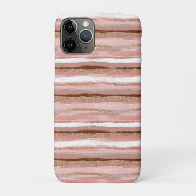Funda De Case-Mate Para iPhone Purpurina de oro rayado rosado (Reverso)