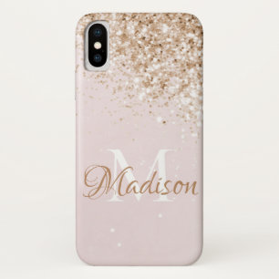 Funda Para iPhone X Purpurina de oro rosa Girly Bonito nombre inicial