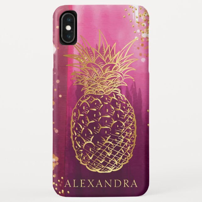 Funda De Case-Mate Para iPhone Purpurina de oro rosado de piña (Reverso)