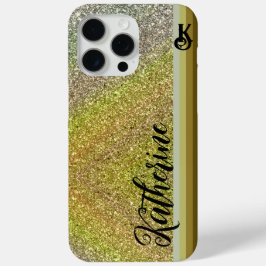 Funda Para iPhone 15 Pro Max Purpurina de oro Rubor Monograma Funda-mate