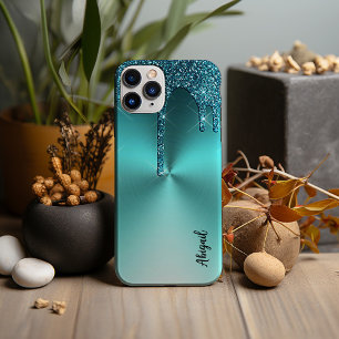 Funda Para iPhone 13 Pro Max Purpurina de perforación Verde azulada con espuma 