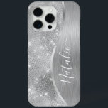 Funda Para iPhone 15 Pro Max Purpurina de plata Glam Bling Metálico personaliza<br><div class="desc">Personaliza fácilmente este estuche de teléfono con motivos purpurinas metalizado y glamorosos con tu propio nombre personalizado.</div>