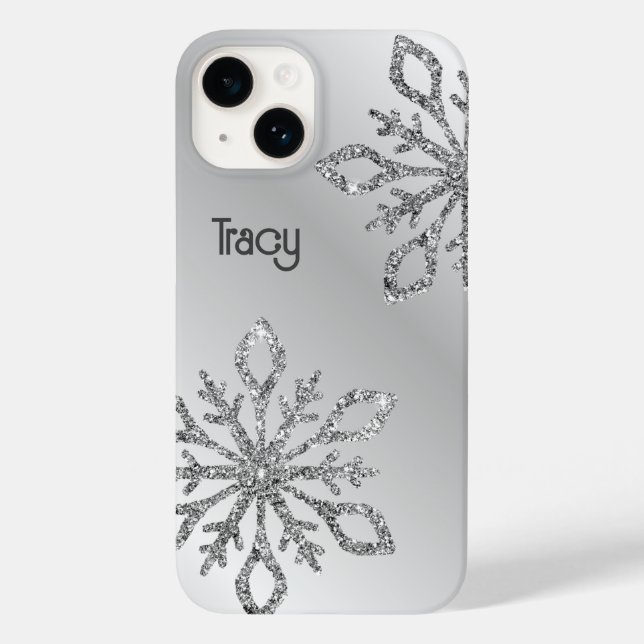 Funda De Case-Mate Para iPhone Purpurina de plata personalizada Snowflakes on Sil (Reverso )