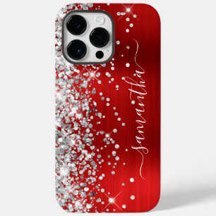 Funda Para iPhone 14 Pro Max De Case-Mate Purpurina de plata Relieve metalizado rojo moderno
