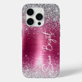 Funda Para iPhone 15 Pro Purpurina de Plata Rosa Girly Sparkle