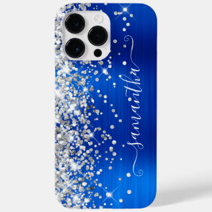 Funda Para iPhone 14 Pro Max De Case-Mate Purpurina de plata Royal Blue Glam Giram Signature