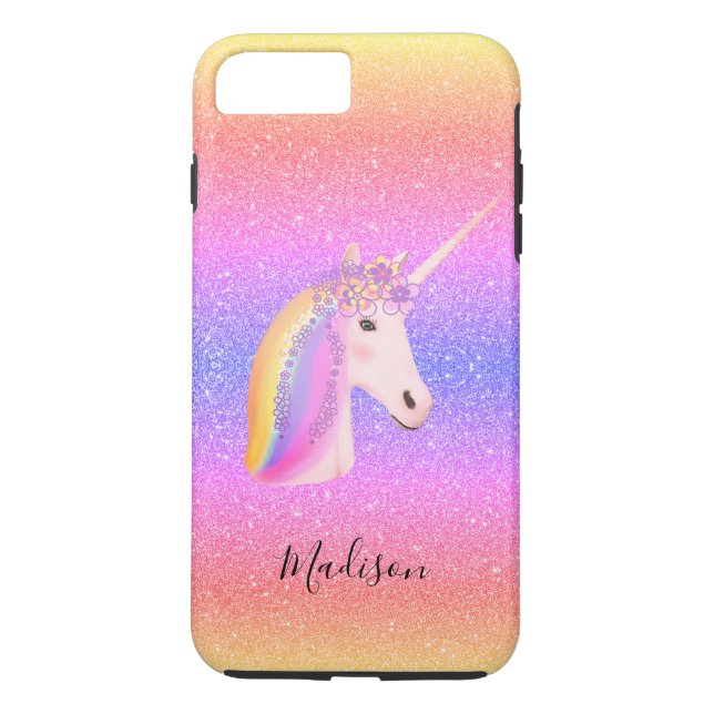 Funda De Case-Mate Para iPhone Purpurina de Rainbow Unicorn personalizado (Reverso)
