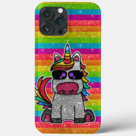 Funda Para iPhone 13 Pro Max Purpurina de unicornio arcoiris con manchas de oro