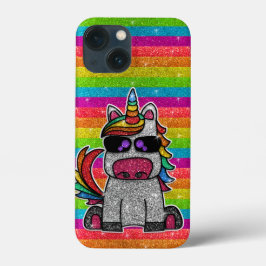 Funda Para iPhone 13 Mini Purpurina de unicornio arcoiris con manchas de oro