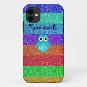 Funda Para iPhone 11 Purpurina del arco iris del búho de la turquesa